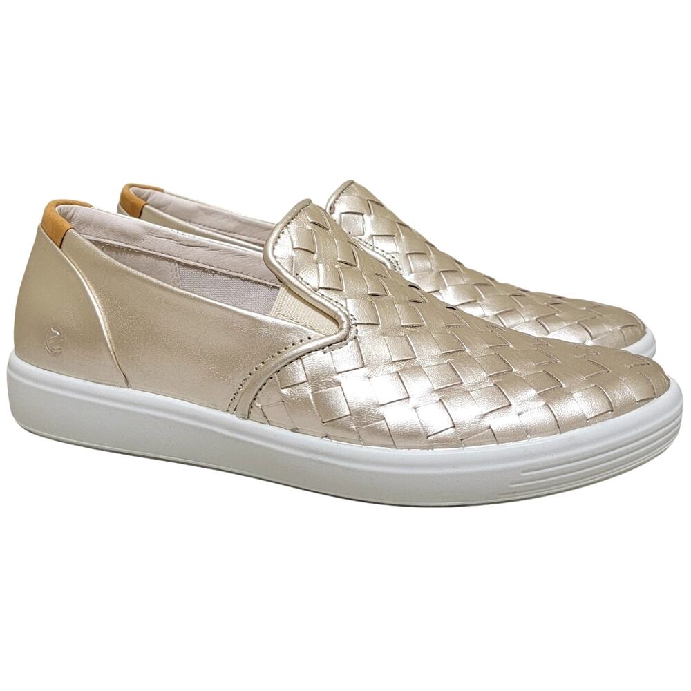 Ecco Women Soft 7 Woven Slip On Sneakers Size EU 38 US 7 Pure White Gold